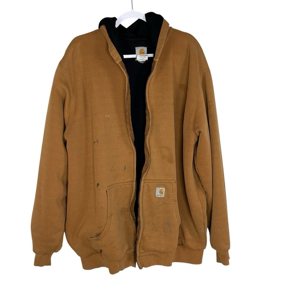 Carhartt Mens XL J149 Thrashed Hoodie Jacket Thermal Lined Brown